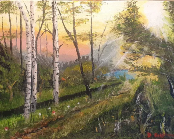 "Lumina din pădure", ulei pe pânza. Un tablou inspirat din călătoriile Hey Travel
